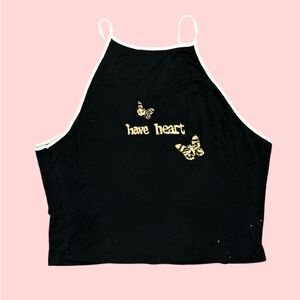 HANDPAINTED Bleach super soft black tank with butterflies